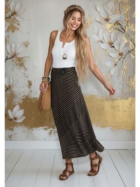 Robert Louis Black and Tan Chevron Maxi Skirt